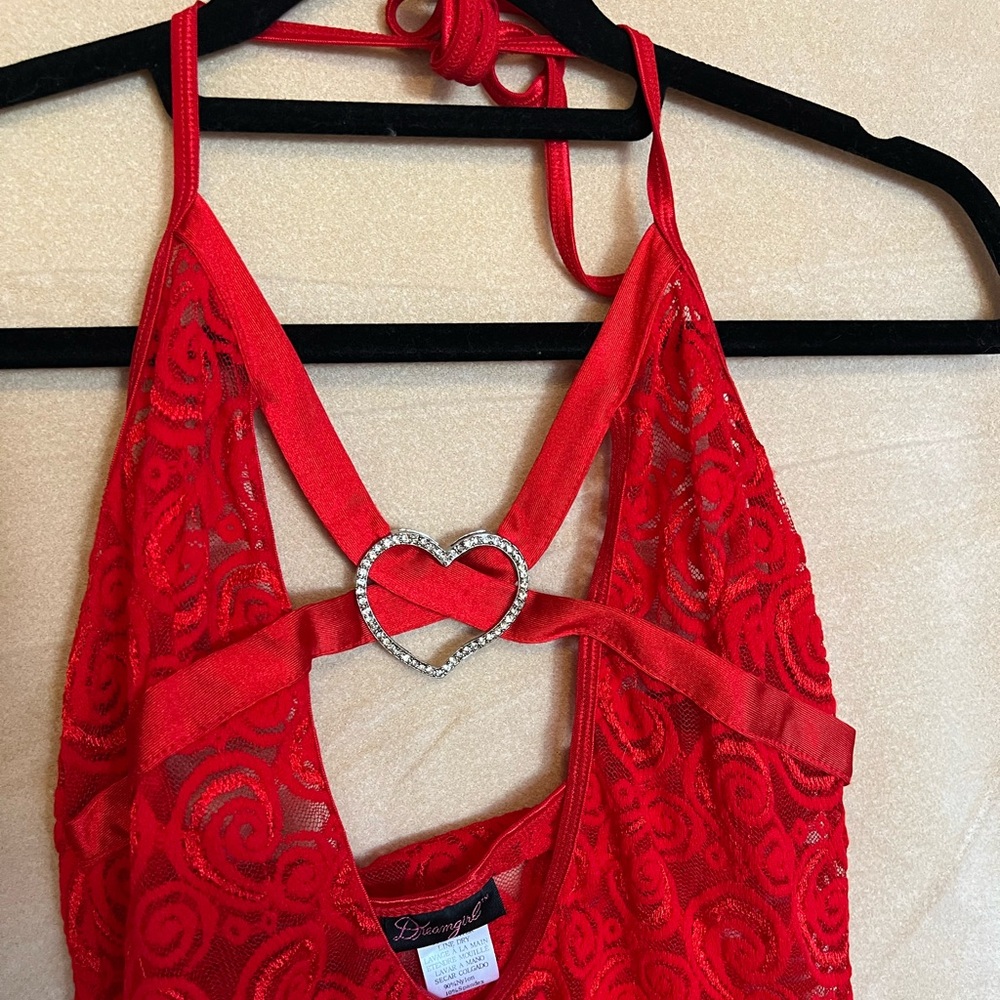 Dreamgirl Red Lace Top with Heart - Picture 2 of 9